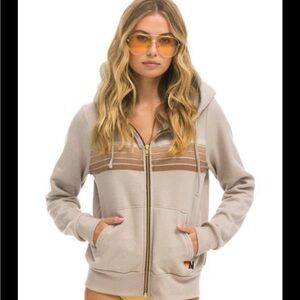Aviator Nation 5 Stripe Hoodie Large SAND/TAN